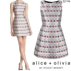 Alice + Olivia White Mini Dress with Red and Black Lipstick Print